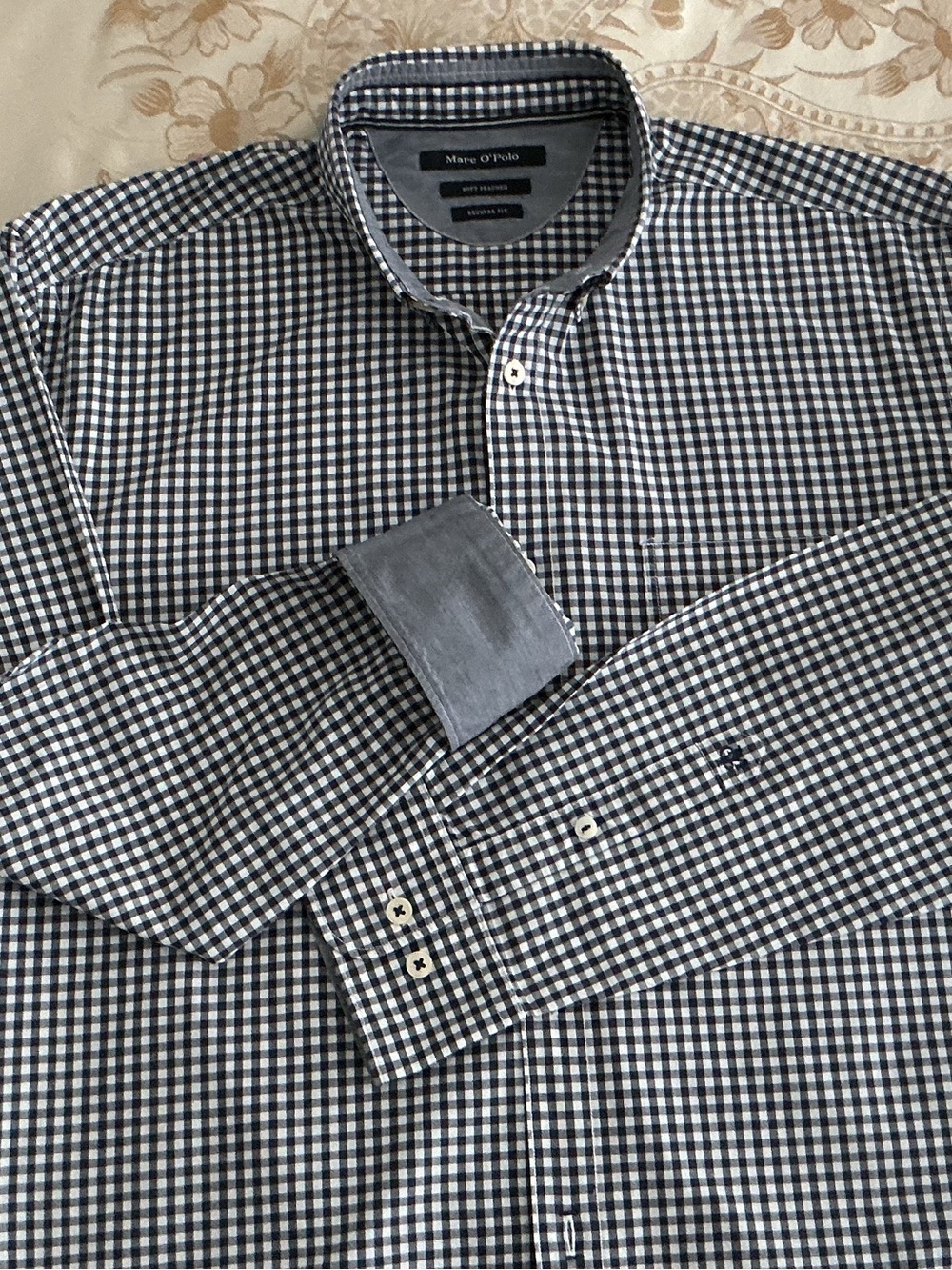 Marc O' Polo Soft Peached Black and White Gingham Button-Down Shirt